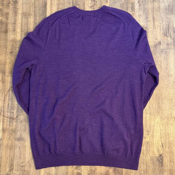 Banana Republic 100% Extra Fine Merino Wool V-Neck Pullover Sweater Purple Large - Picture 9 of 9